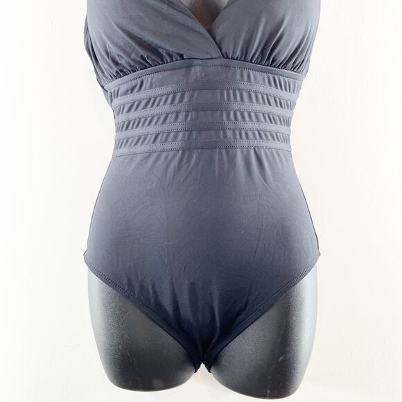 LA Blanca Plunge Front X Criss Cross Strappy Back One Piece Bathing Suit Black S - Picture 9 of 11